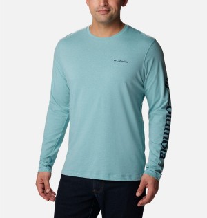 Blue Men's Columbia Thistletown Hills Long Sleeve Logo T-Shirt | LVKTX-0912