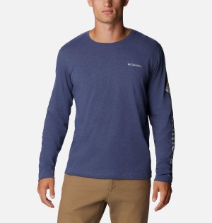 Blue Men's Columbia Thistletown Hills Long Sleeve Logo T-Shirt | EJKTN-7931