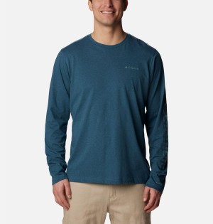 Blue Men's Columbia Thistletown Hills Long Sleeve Logo T-Shirt | EHLAT-5814