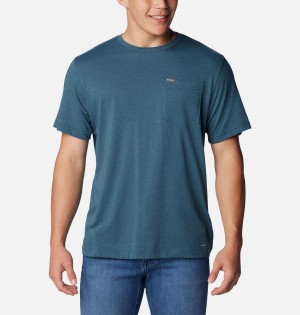 Blue Men's Columbia Thistletown Hills Pocket T-Shirt | PTQEM-3142