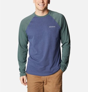 Blue Men's Columbia Thistletown Hills Raglan T-Shirt | TRPBJ-6041