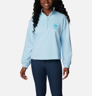 Blue Women's Columbia Logo French Terry Half Zip Pullover | RBNJP-9032