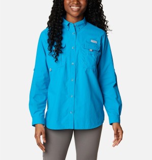 Blue Women's Columbia PFG Bahama Long Sleeve Shirt | BUVMS-0864