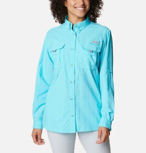 Blue Women's Columbia PFG Bahama Long Sleeve Shirt | ZUQIW-2186