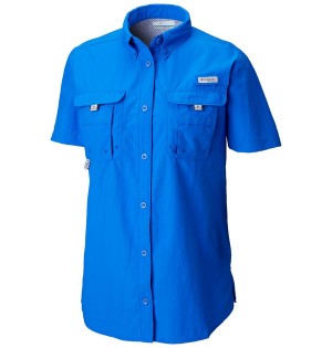 Blue Women's Columbia PFG Bahama Short Sleeve Shirt | OWVTH-3241