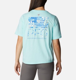 Blue Women's Columbia PFG Bramley Bay Relaxed T-Shirt | TRYEB-0164