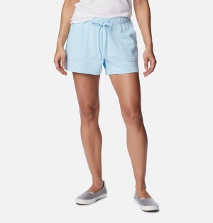 Blue Women's Columbia PFG Slack Water French Terry Shorts | ZKENC-1238