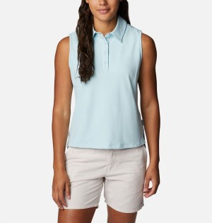 Blue Women's Columbia PFG Sun Drifter Sleeveless Polo Tank Top | ZEKMH-1786