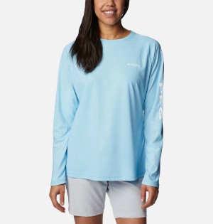 Blue Women's Columbia PFG Tidal Deflector Long Sleeve T-Shirt | WODQP-2754