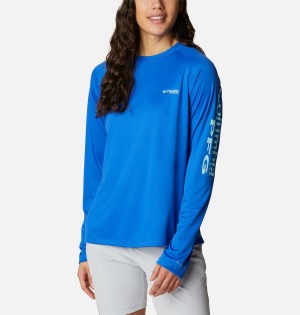 Blue Women's Columbia PFG Tidal II Long Sleeve T-Shirt | FSZQY-8359