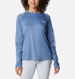 Blue Women's Columbia PFG Tidal II Long Sleeve T-Shirt | MFJXB-0935