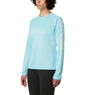 Blue Women's Columbia PFG Tidal II Long Sleeve T-Shirt | QLKGM-4386