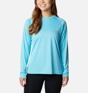 Blue Women's Columbia PFG Tidal II Long Sleeve T-Shirt | CXAQS-4590