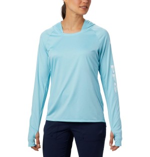 Blue Women's Columbia PFG Tidal Tee Hoodie | XTFRI-3851