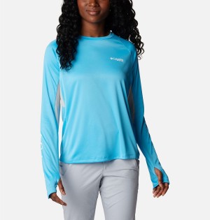 Blue Women's Columbia PFG Tidal Vent Long Sleeve T-Shirt | FCHOY-6508