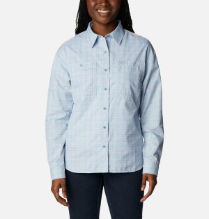 Blue Women's Columbia Silver Ridge Utility Patterned Long Sleeve Shirt | DINKF-0864