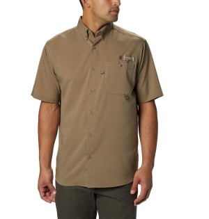 Brown Men's Columbia PHG Bucktail Short Sleeve Woven Shirt | HYAZO-4598