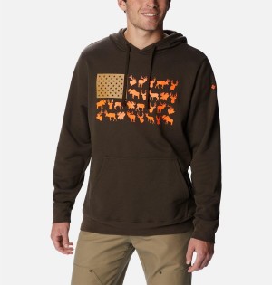 Brown Men's Columbia PHG Game Flag II Hoodie | NMDCP-7049