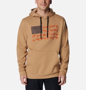 Brown Men's Columbia PHG Game Flag II Hoodie | UBCSF-4578