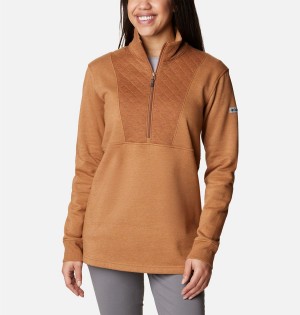 Brown Women's Columbia Lodge Quilted Quarter Zip Tunic Pullover | XBNVK-4652