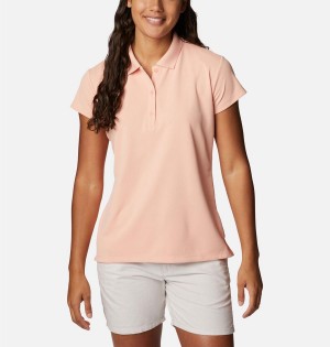 Coral Women's Columbia PFG Innisfree Short Sleeve Polo T-Shirt | DTJWF-5672