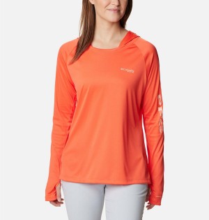 Coral Women's Columbia PFG Tidal Tee Hoodie | RUENC-4731