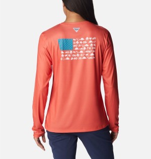 Coral Women's Columbia Tidal PFG Fish Flag Long Sleeve T-Shirt | ZKJQU-4728