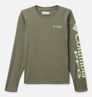 Green Kids' Columbia PFG Terminal Tackle Long Sleeve T-Shirt | YZASE-1390