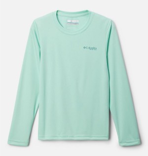 Green Kids' Columbia PFG Terminal Tackle Drag Time Long Sleeve T-Shirt | VLORZ-2506