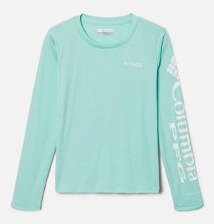 Green Kids' Columbia PFG Tidal Long Sleeve T-Shirt | HVFLN-4718