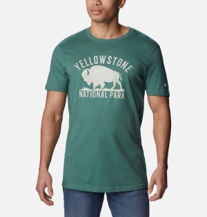 Green Men's Columbia NP Yellowstone Graphic T-Shirt | UMCPY-8260