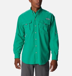 Green Men's Columbia PFG Bahama II Long Sleeve Shirt | VPTZO-3640