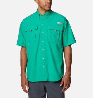 Green Men's Columbia PFG Bahama II Short Sleeve Shirt | TVUAS-1583