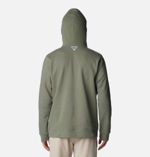 Green Men's Columbia PFG Fish Flag II Hoodie | VHPEO-3051