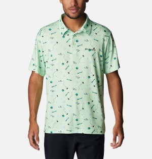 Green Men's Columbia PFG Super Slack Tide Stretch Polo Shirt | OIMBU-8619