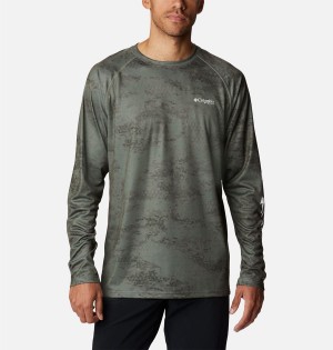 Green Men's Columbia PFG Super Terminal Tackle Long Sleeve T-Shirt | QPIDY-0821