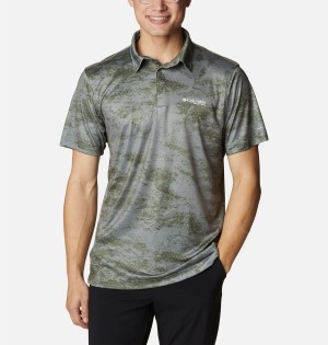 Green Men's Columbia PFG Super Terminal Tackle Polo Shirt | QNKEF-6802