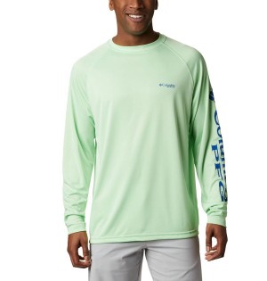 Green Men's Columbia PFG Terminal Tackle Long Sleeve T-Shirt | FENKQ-1420