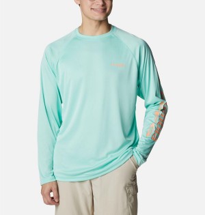 Green Men's Columbia PFG Terminal Tackle Long Sleeve T-Shirt | URTGC-4258