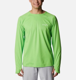 Green Men's Columbia PFG Zero Rules Ice Long Sleeve T-Shirt | FNDYS-2190