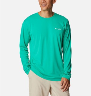 Green Men's Columbia PFG Zero Rules Long Sleeve T-Shirt | XBOWU-1947