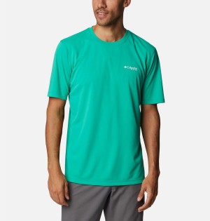 Green Men's Columbia PFG Zero Rules Short Sleeve T-Shirt | UNTQX-8163