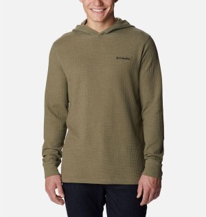 Green Men's Columbia Pine Peak Waffle Hoodie | OXPKR-1978