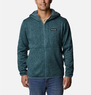 Green Men's Columbia Sweater Weather Full Zip Hoodie Fleece Jacket | OAIJT-6014