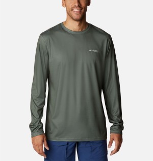 Green Men's Columbia Terminal Tackle PFG Fish Flag Long Sleeve T-Shirt | QKVCN-6401