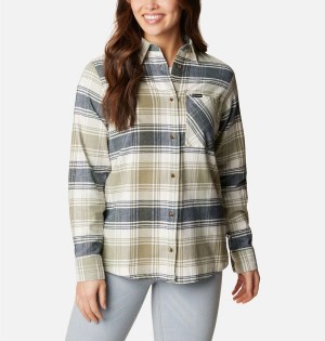 Green Women's Columbia Calico Basin Flannel Long Sleeve Shirt | FVEXW-8604