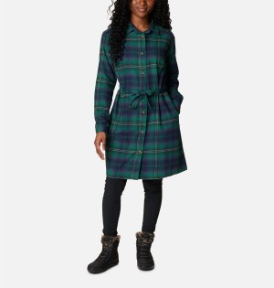 Green Women's Columbia Holly Hideaway Flannel Dress | MHUZT-0817