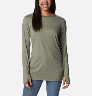 Green Women's Columbia Leslie Falls Long Sleeve T-Shirt | DCUXM-1073