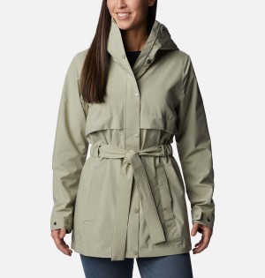 Green Women's Columbia Long Valley Trench II Rain Jacket | OHWKV-7098