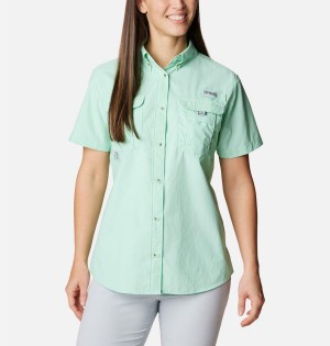 Green Women's Columbia PFG Bahama Short Sleeve Shirt | EUZXR-0462